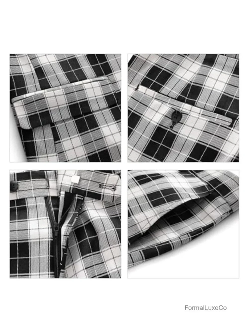 Men's 3-Piece Plaid Suit Slim Fit Checkered Tuxedo Set Jacket Vest Pants